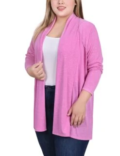 Plus Size Rose Shadow Long Sleeve Cardigan with Rouched Back -Dressbarn Store WHAR0258ROSESHADOWSIDE