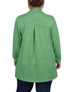 Plus Size Green Long Sleeve Cardigan with Rouched Back Detail -Dressbarn Store WHAR0258ZEPHYRGREENBACK