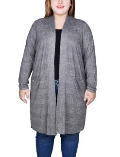 Women's Plus Size Charcoal Grey Cardigan with Pockets