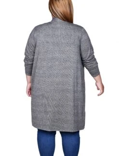 Women's Plus Size Charcoal Grey Cardigan with Pockets -Dressbarn Store WHAR4646CHARCOALBACK