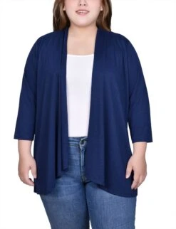 Women's Plus Size Dark Navy 3/4 Sleeve Cardigan