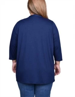 Women's Plus Size Dark Navy 3/4 Sleeve Cardigan -Dressbarn Store WKPR0090DARKNAVYBACK