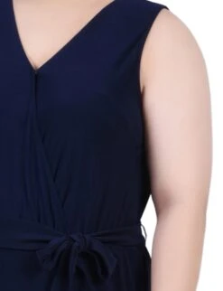 Plus Size Navy Sleeveless Belted Jumpsuit - Elegant Wide Leg One-Piece -Dressbarn Store WQIU0004NAVYDETAIL