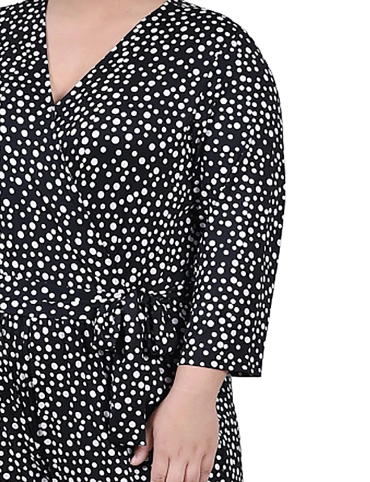 Plus Size Black Polka Dot Wide Leg Jumpsuit with 3/4 Sleeves and Belt 3 Plus Size Black Polka Dot Wide Leg Jumpsuit with 3/4 Sleeves and Belt - Image 3