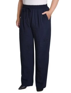 Plus Size Navy Relaxed Pull-On Pants with Palm Tree Embroidery 6 Plus Size Navy Relaxed Pull-On Pants with Palm Tree Embroidery -Dressbarn Store WRJP9666NAVYSIDE
