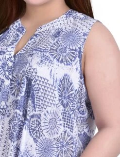 NY Women's Plus Size Blue Sleeveless Pintucked Blouse -Dressbarn Store WRJU0684PBLUEFLORALDETAIL