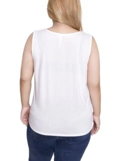 Plus Size White Sleeveless Blouse with Tie Detail and Lace 7 Plus Size White Sleeveless Blouse with Tie Detail and Lace -Dressbarn Store WRJU7318WHITEBACK
