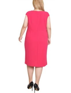 Pink Cap Sleeve Sheath Dress with Exposed Zipper - Plus Size -Dressbarn Store WSCD3806CPINKBACK