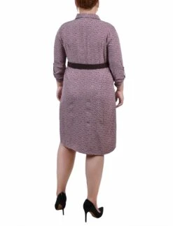 Plus Size Purple Roll Tab Sleeve Shirtdress with Adjustable Belt 5 Plus Size Purple Roll Tab Sleeve Shirtdress with Adjustable Belt -Dressbarn Store WSTD1038LILASBLACKSWIRLBACK