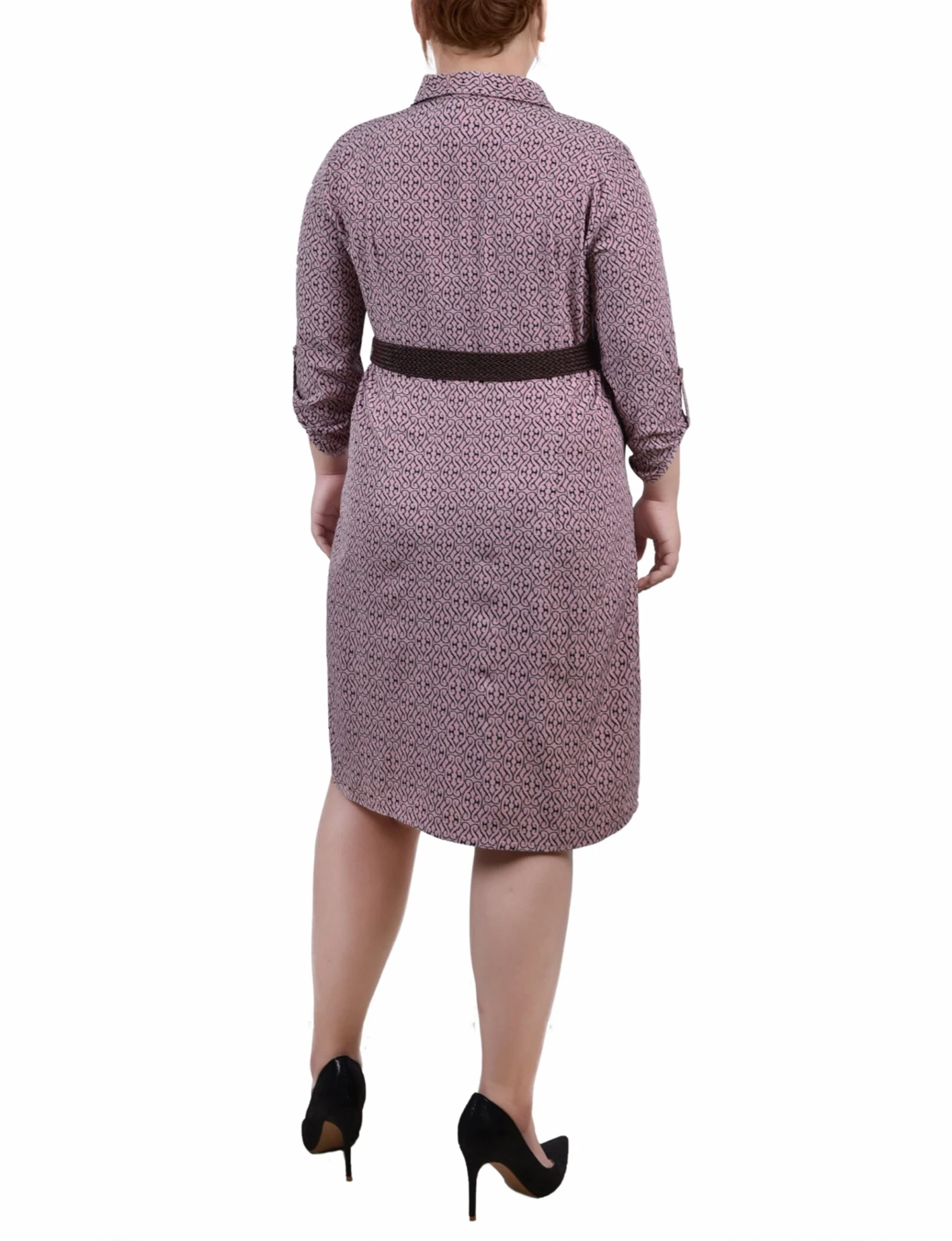 Plus Size Purple Roll Tab Sleeve Shirtdress with Adjustable Belt 3 Plus Size Purple Roll Tab Sleeve Shirtdress with Adjustable Belt - Image 3