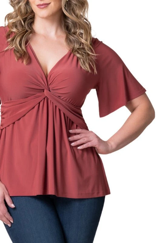 Plus Size Twist Front V-Neck Knit Top with Flutter Sleeves 3 Plus Size Twist Front V-Neck Knit Top with Flutter Sleeves - Image 3