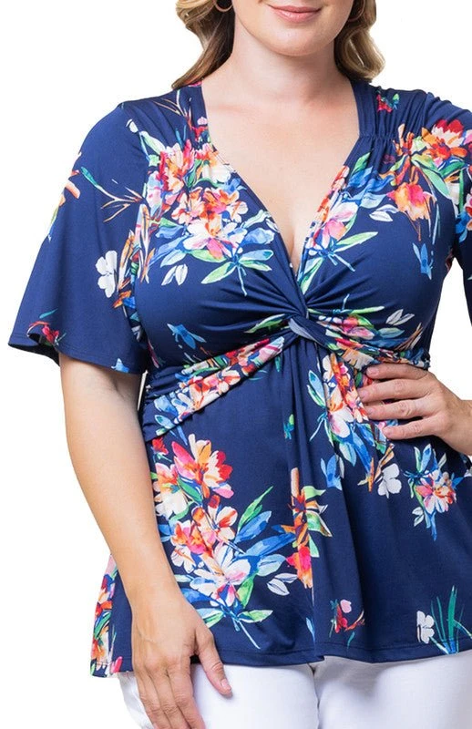 Plus Size Twist Front V-Neck Knit Top with Flutter Sleeves 8 Plus Size Twist Front V-Neck Knit Top with Flutter Sleeves - Image 8