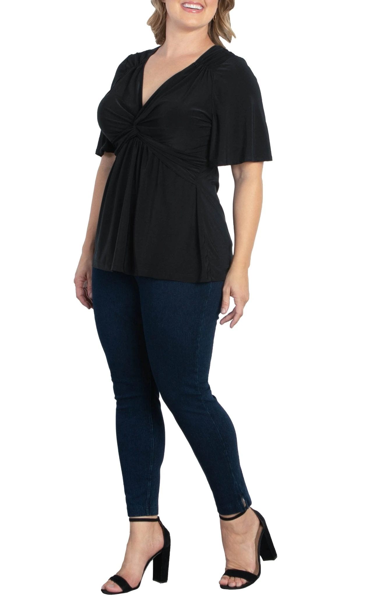 Plus Size Twist Front V-Neck Knit Top with Flutter Sleeves 5 Plus Size Twist Front V-Neck Knit Top with Flutter Sleeves - Image 5