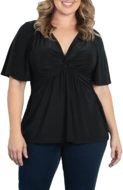 Plus Size Twist Front V-Neck Knit Top with Flutter Sleeves 23 Plus Size Twist Front V-Neck Knit Top with Flutter Sleeves -Dressbarn Store abby twist front top plus 780682