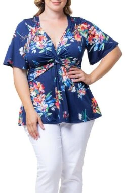 Plus Size Twist Front V-Neck Knit Top with Flutter Sleeves 28 Plus Size Twist Front V-Neck Knit Top with Flutter Sleeves -Dressbarn Store abby twist front top plus 889143