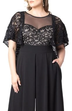 Plus Size Sequined Wide Leg Jumpsuit with Pockets and Cape Sleeves -Dressbarn Store alluring sequins formal jumpsuit plus 699702