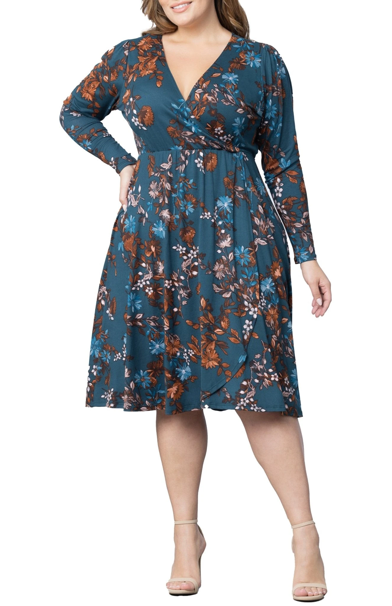 Plus Size Faux Wrap Midi Dress - Elegant Hourglass V-Neck Gown 1 Plus Size Faux Wrap Midi Dress - Elegant Hourglass V-Neck Gown