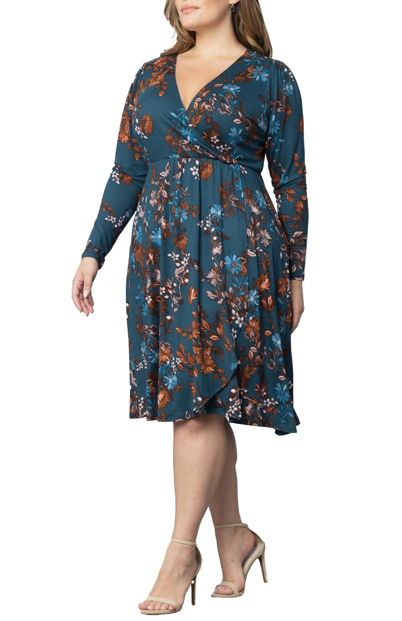 Plus Size Faux Wrap Midi Dress - Elegant Hourglass V-Neck Gown 4 Plus Size Faux Wrap Midi Dress - Elegant Hourglass V-Neck Gown - Image 4