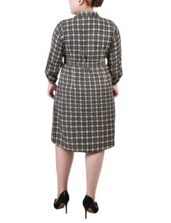 Plus Size Beige Plaid Belted Shirtdress with Roll Tab Sleeves 6 Plus Size Beige Plaid Belted Shirtdress with Roll Tab Sleeves -Dressbarn Store beige jet benplaid 34 roll tab sleeve belted shirtdress plus 314046