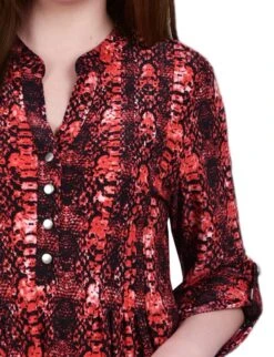 Women's Berry Plaid 3/4 Sleeve Roll Tab Y-Neck Top -Dressbarn Store berry plaid 34 sleeve roll tab y neck top 344334