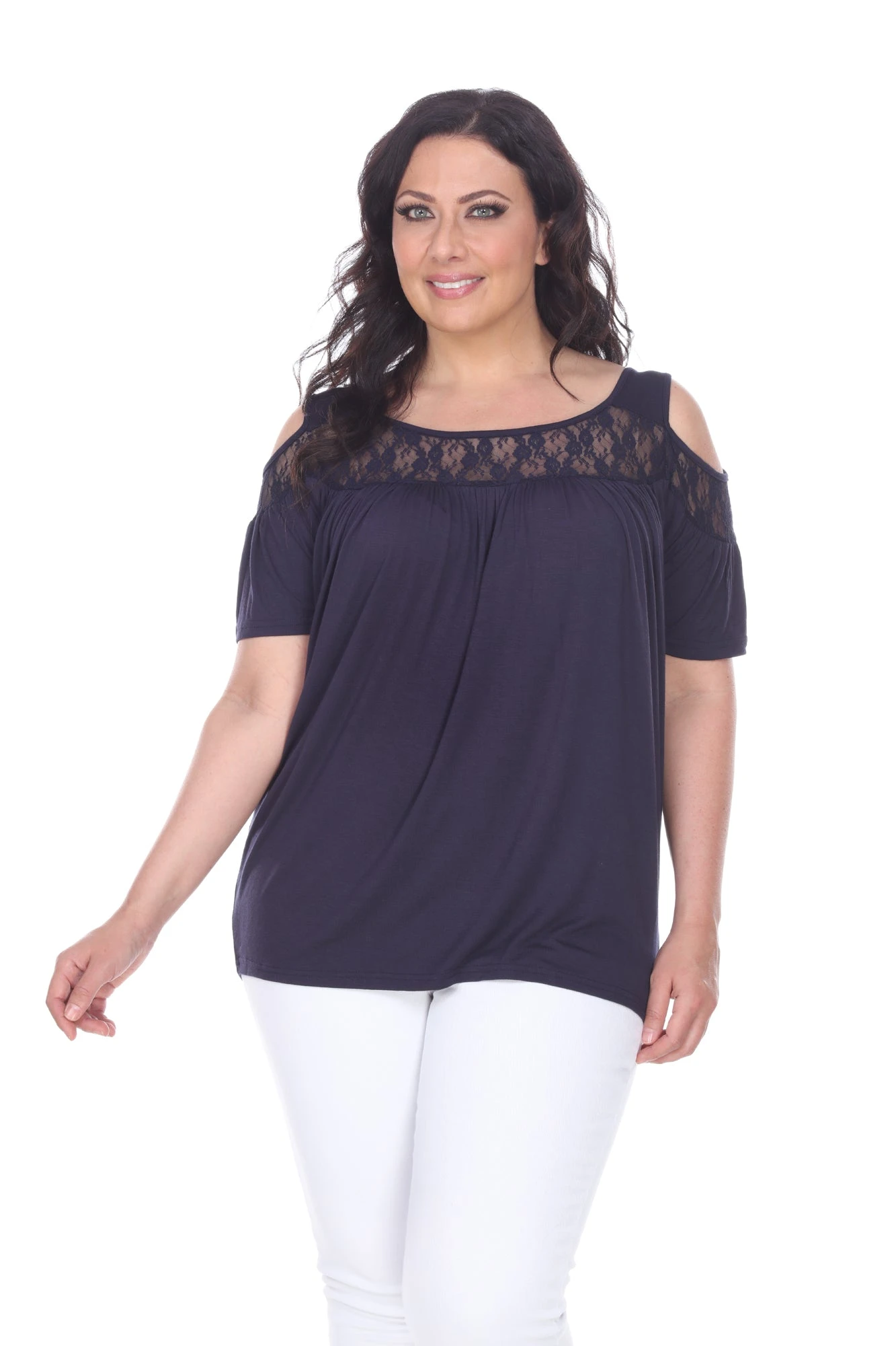 White Mark Bexley Plus Size Tunic Top - Lace Cut-Out Shoulder 1 White Mark Bexley Plus Size Tunic Top - Lace Cut-Out Shoulder