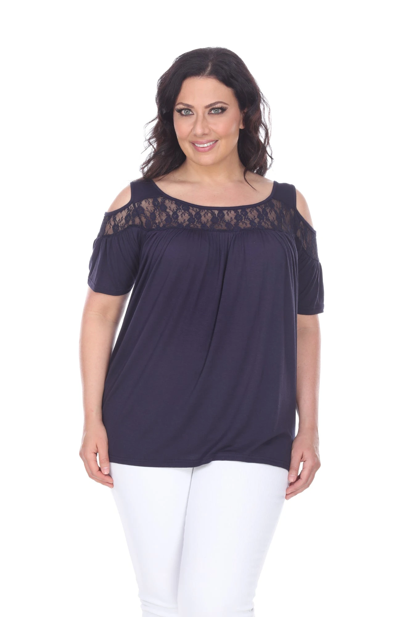 White Mark Bexley Plus Size Tunic Top - Lace Cut-Out Shoulder 2 White Mark Bexley Plus Size Tunic Top - Lace Cut-Out Shoulder - Image 2