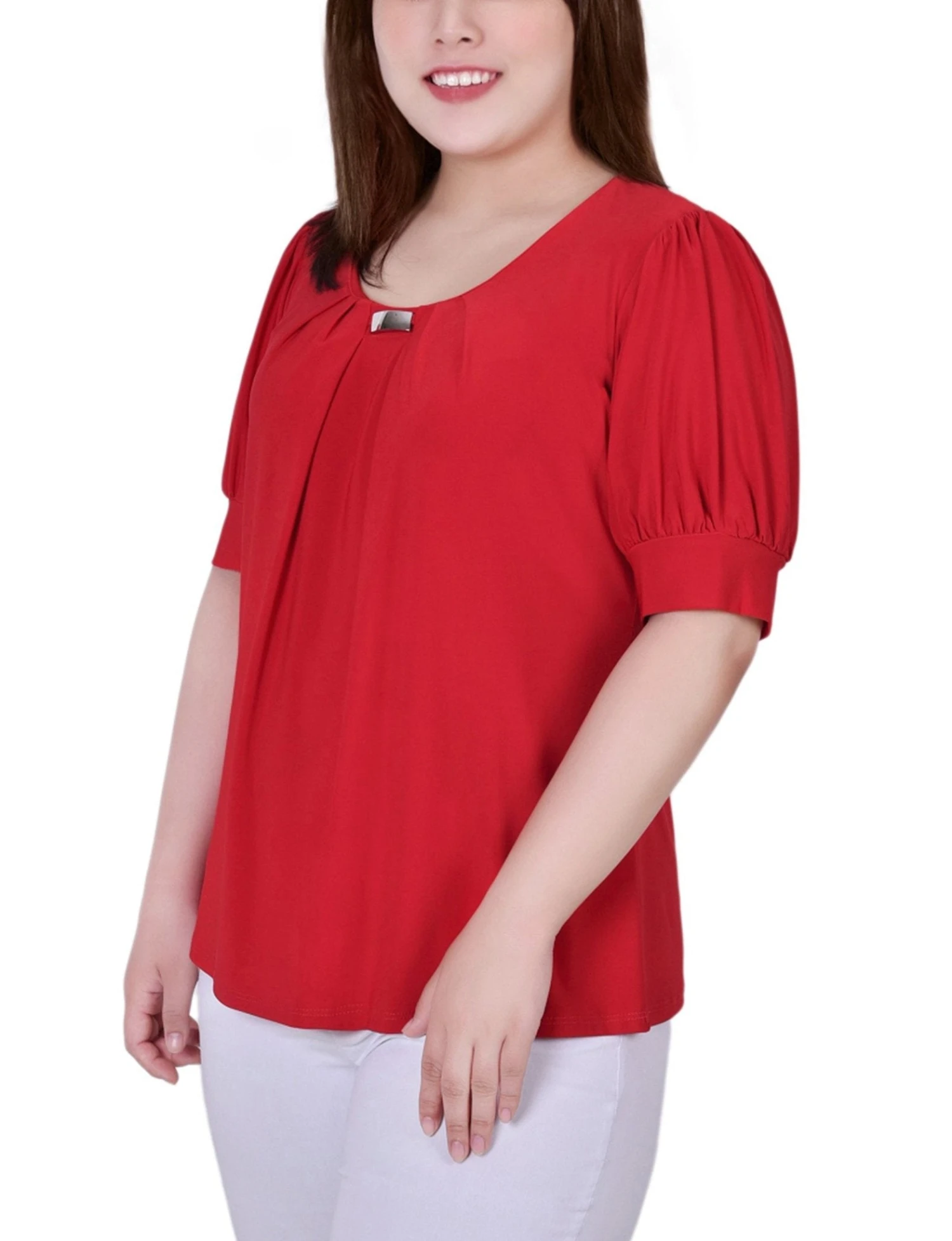 Bittersweet Short Sleeve Balloon Sleeve Top with Hardware - Plus Size 2 Bittersweet Short Sleeve Balloon Sleeve Top with Hardware - Plus Size - Image 2