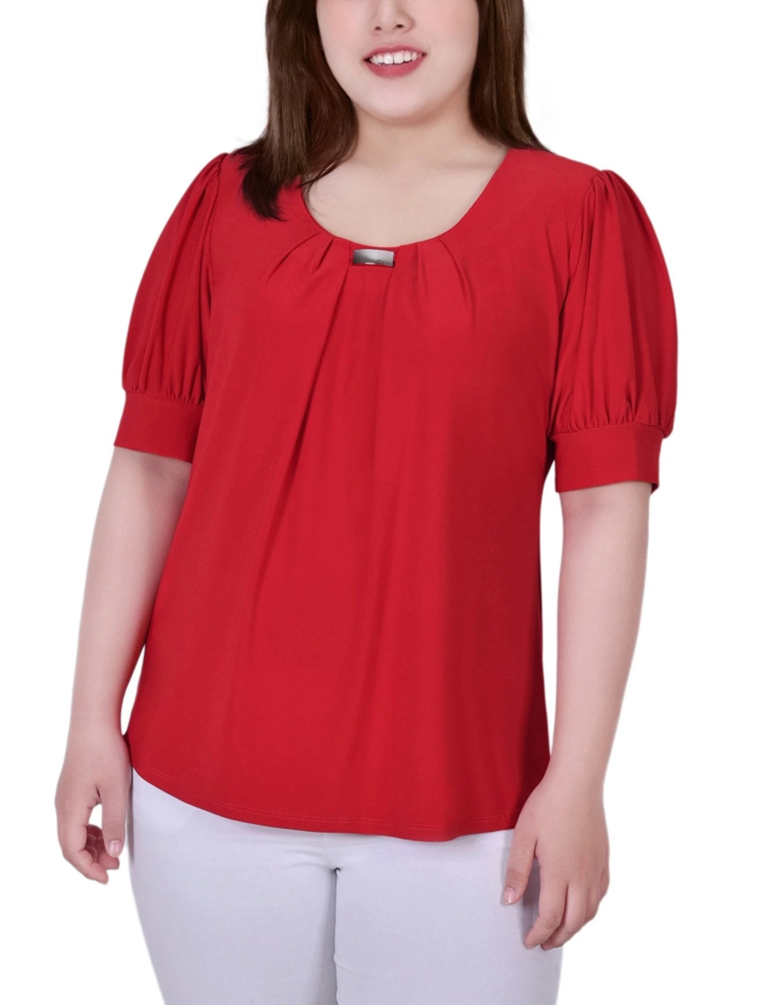Bittersweet Short Sleeve Balloon Sleeve Top with Hardware - Plus Size 1 Bittersweet Short Sleeve Balloon Sleeve Top with Hardware - Plus Size