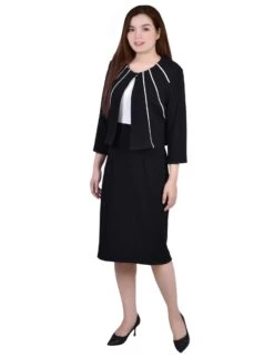 Women's Professional 2-Piece Colorblocked Dress and Jacket Set