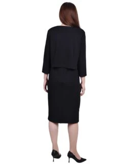 Women's Professional 2-Piece Colorblocked Dress and Jacket Set -Dressbarn Store black 2 piece colorblocked dress set 977025