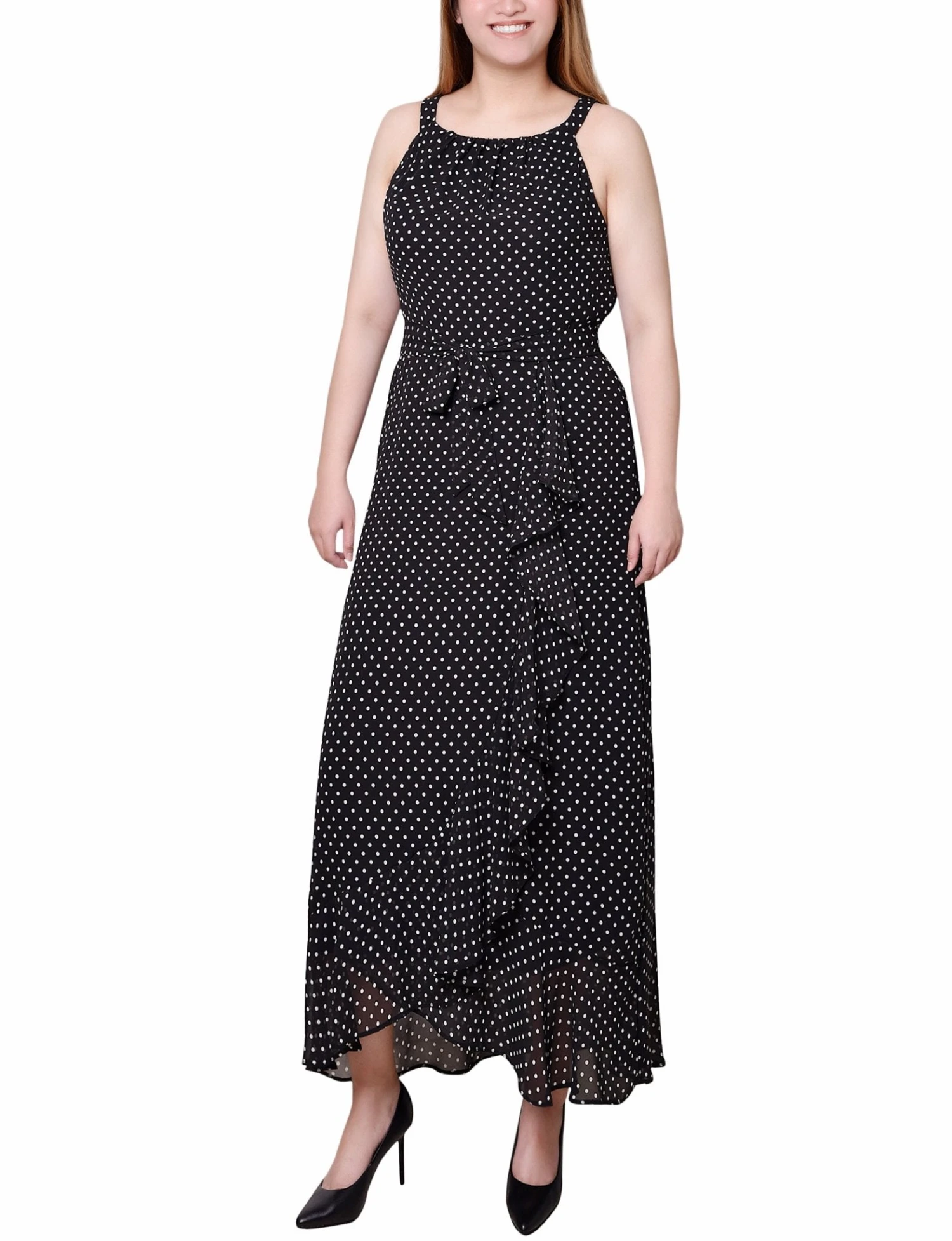 Petite Black & Ivory Dot Halter Chiffon Maxi Dress 2 Petite Black & Ivory Dot Halter Chiffon Maxi Dress - Image 2