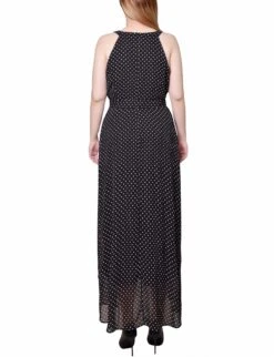 Petite Black & Ivory Dot Halter Chiffon Maxi Dress 6 Petite Black & Ivory Dot Halter Chiffon Maxi Dress -Dressbarn Store black ivory dot halter front chiffon maxi dress petite 463546