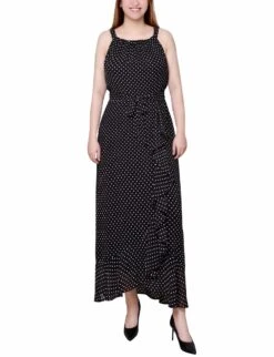 Petite Black & Ivory Dot Halter Chiffon Maxi Dress