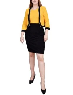 Black Lemon 3/4 Sleeve Textured Knit 2 Piece Dress Set