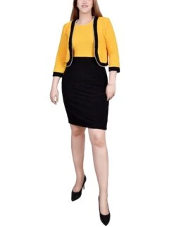 Black Lemon Petite 3/4 Sleeve Textured Knit 2 Piece Dress Set