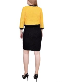Black Lemon Petite 3/4 Sleeve Textured Knit 2 Piece Dress Set -Dressbarn Store black lemon 34 sleeve textured knit 2 piece dress set petite 889653
