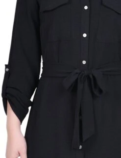Classic Black Roll Tab Sleeve Shirtdress with Self-Tie Belt 7 Classic Black Roll Tab Sleeve Shirtdress with Self-Tie Belt -Dressbarn Store black long roll tab sleeve shirtdress 509890