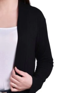 Black Long Sleeve Knit Cardigan with Chiffon Back and Hi-Low Hem -Dressbarn Store black long sleeve knit cardigan with chiffon back 146599