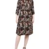 Petite Black Paisley Button-Front Shirtdress with Roll Tab Sleeves