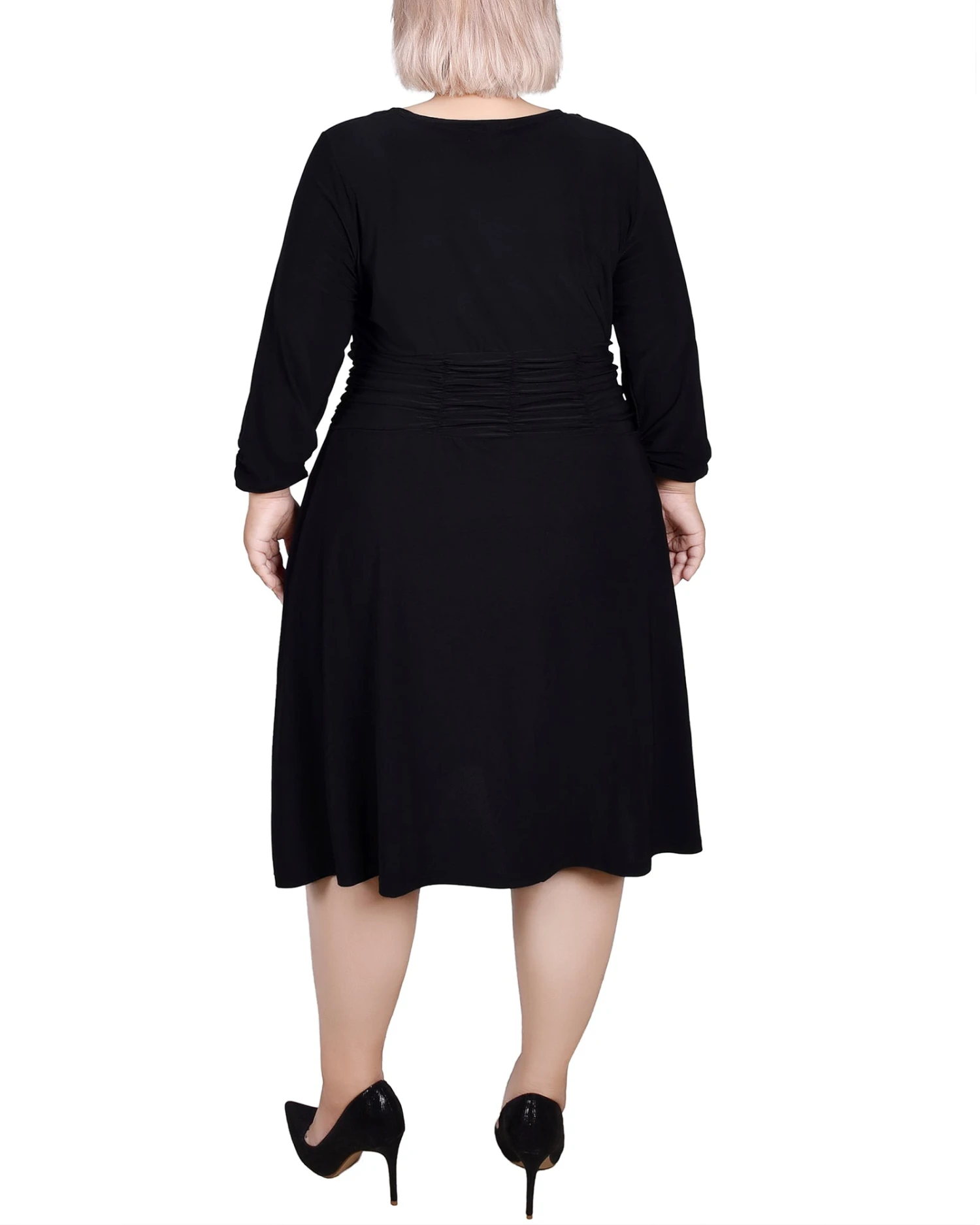 Plus Size Black Ruched A-Line Dress with Empire Waist 3 Plus Size Black Ruched A-Line Dress with Empire Waist - Image 3