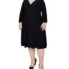 Plus Size Black Ruched A-Line Dress with Empire Waist