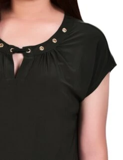 Petite Black Knit Top with Chic Grommet Neckline 6 Petite Black Knit Top with Chic Grommet Neckline -Dressbarn Store black short extended sleeve grommet neck knit top petite 566613