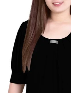 Women's Black Balloon Sleeve Knit Top with Hardware Detail -Dressbarn Store black short sleeve balloon sleeve top with hardware 956438