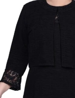 Elegant Black Two-Piece Lace and Sequin Dress Set with Bell Sleeves -Dressbarn Store black two piece novelty knit and lace dress set 596349