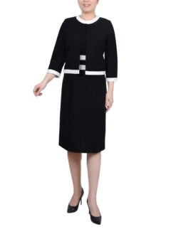 Colorblock 2-Piece Dress Set - Black and White Elbow Sleeve Outfit