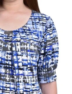 Petite Blue Transplaid Balloon Sleeve Top with Neck Detail 6 Petite Blue Transplaid Balloon Sleeve Top with Neck Detail -Dressbarn Store blue transplaid short sleeve balloon sleeve top petite 466749