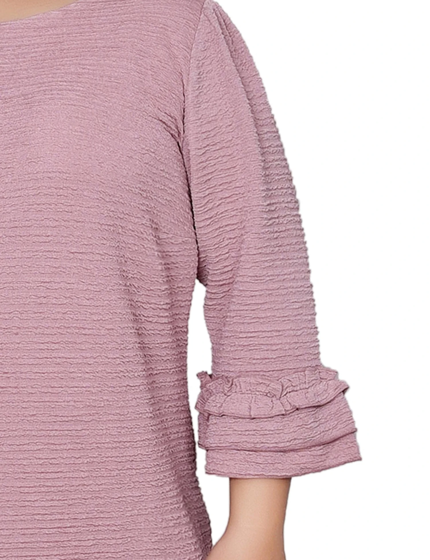 Plus Size Blush Textured Knit Dress with 3/4 Ruffle Sleeves 4 Plus Size Blush Textured Knit Dress with 3/4 Ruffle Sleeves - Image 4