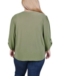 Plus Size Burnt Olive Pintuck Front Top with Chain Detail 7 Plus Size Burnt Olive Pintuck Front Top with Chain Detail -Dressbarn Store burnt olive pintuck front top with chain details plus 432565