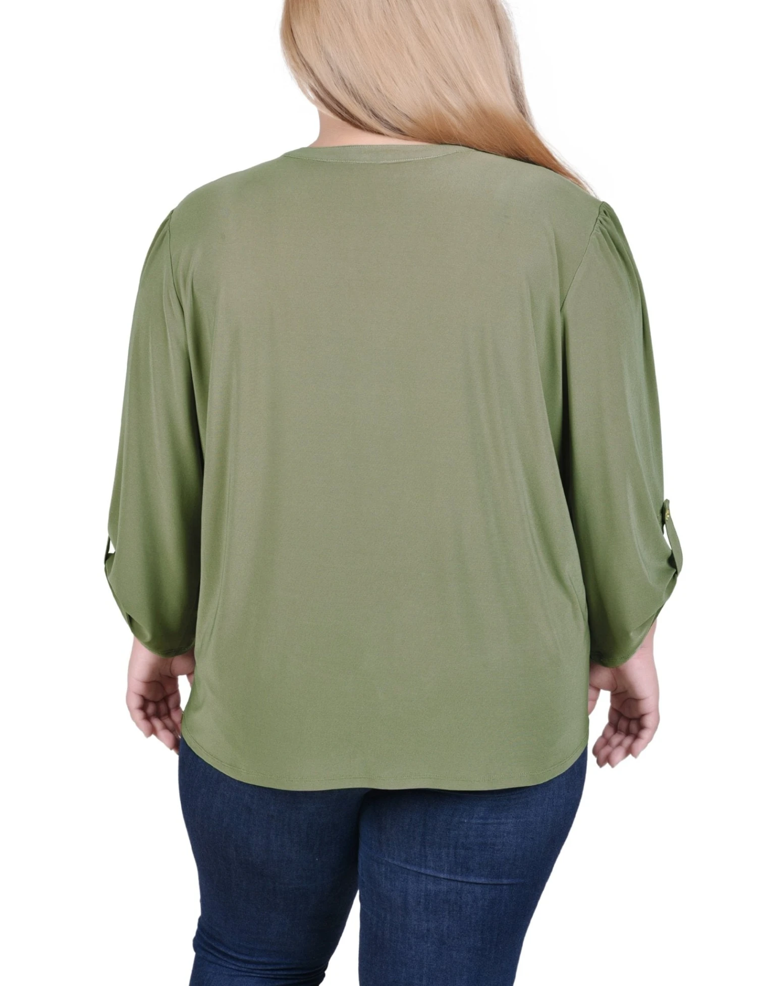 Plus Size Burnt Olive Pintuck Front Top with Chain Detail 4 Plus Size Burnt Olive Pintuck Front Top with Chain Detail - Image 4