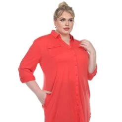 Women's Plus Size Color Block Button Down Tunic with Side Pockets 34 Women's Plus Size Color Block Button Down Tunic with Side Pockets -Dressbarn Store button down stretchy tunic plus 139582